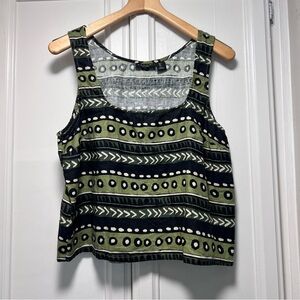 Tahari 100% Linen Cropped Tank Festival Earth Minimalist Square Neck Green Large